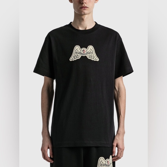 NWT Men’s Size Small Moncler X Palm Angels Wing Logo Tee 100% Cotton In Black - Picture 5 of 17